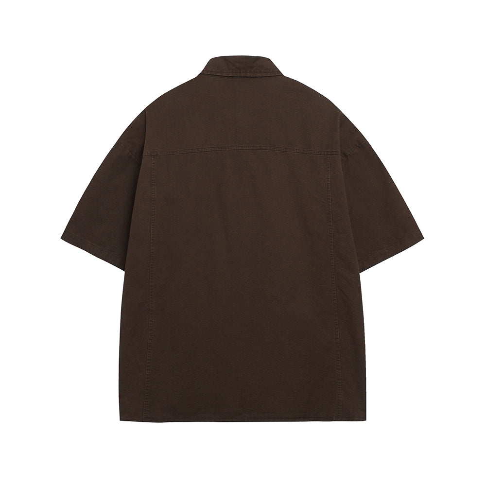 Embroidered zip-up short-sleeved shirt