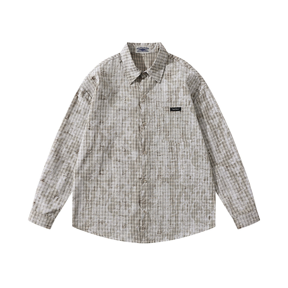 ripped plaid long-sleeved shirt