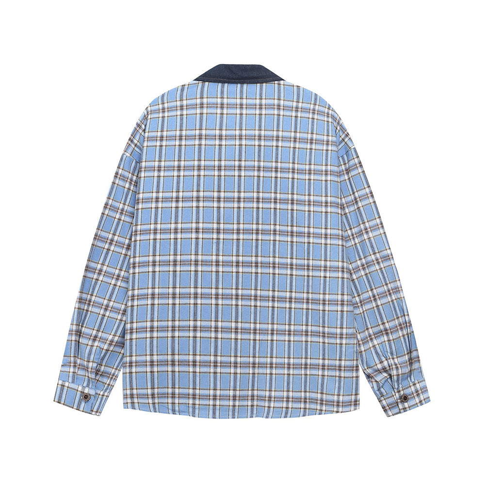 컬러블록 플레드 자수 셔츠