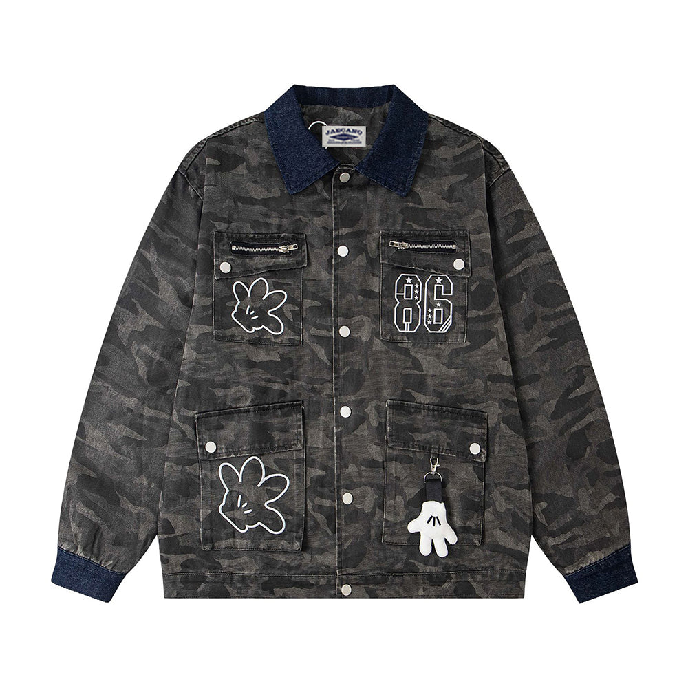 위장색 컬러블록 재킷