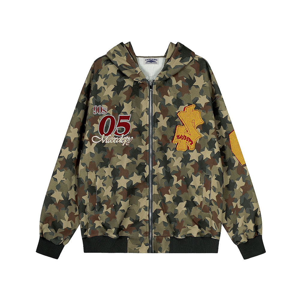 Camouflage hooded sweatshirt jacket