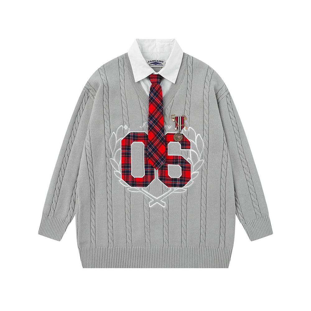 刺綉假兩件毛衣