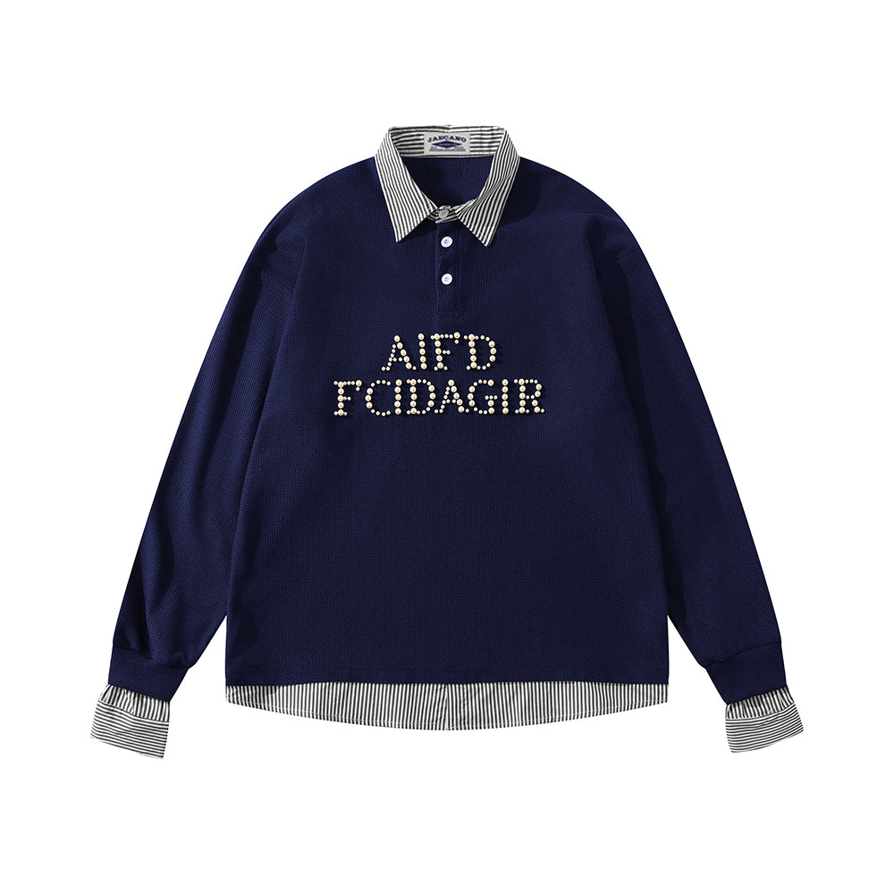 Beaded fake two-piece casual long sleeves