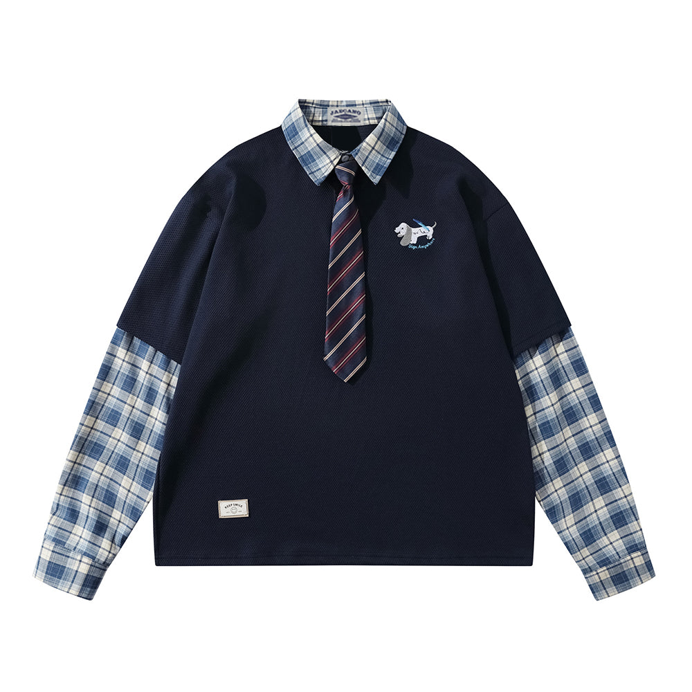 Long-sleeved polo shirt with detachable tie