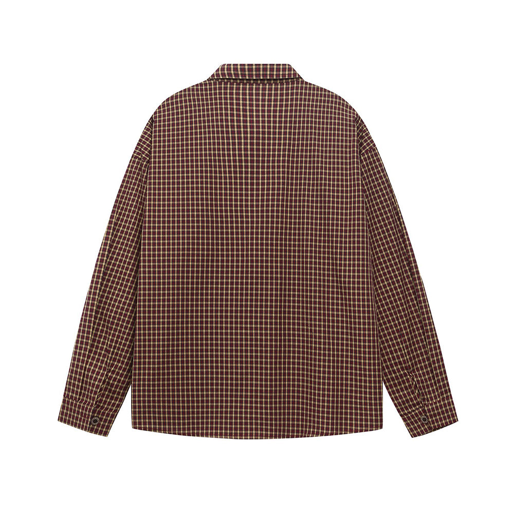 Embroidered plaid long-sleeved shirt