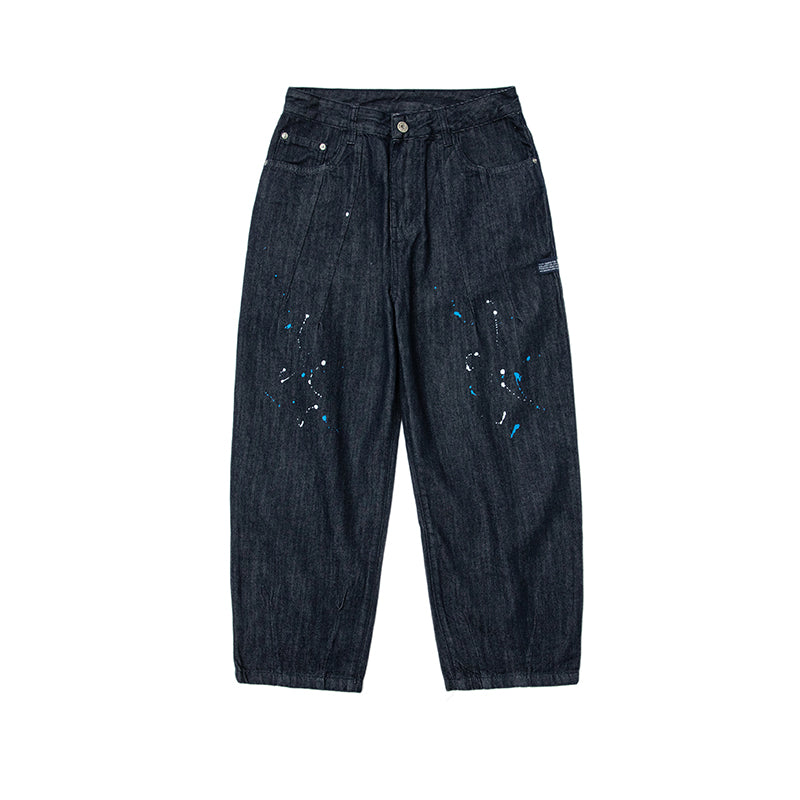 Versatile retro splash denim casual pants