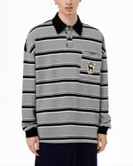 Contrast stripe embroidered polo long sleeves
