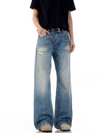 Distressed straight-leg trousers