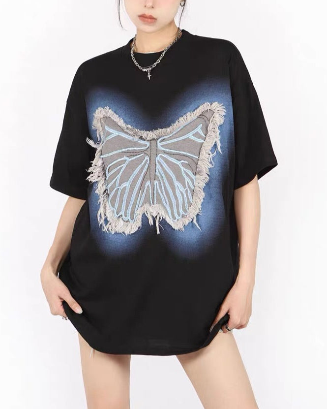 Butterfly raw edge patch short sleeves