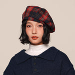 復古紅黑格紋貝雷帽
