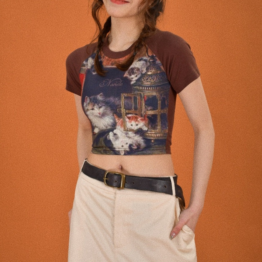 American retro tight cat short sleeves (women's)