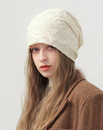 純色雙層皺褶套頭帽