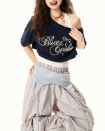 Retro off-shoulder short sleeves