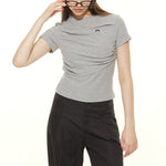 American retro solid color all-match short sleeves (women's)