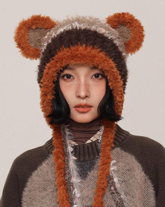 patchwork plush warm hat