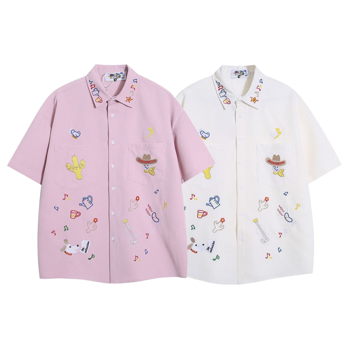 American retro waffle cartoon embroidered shirt