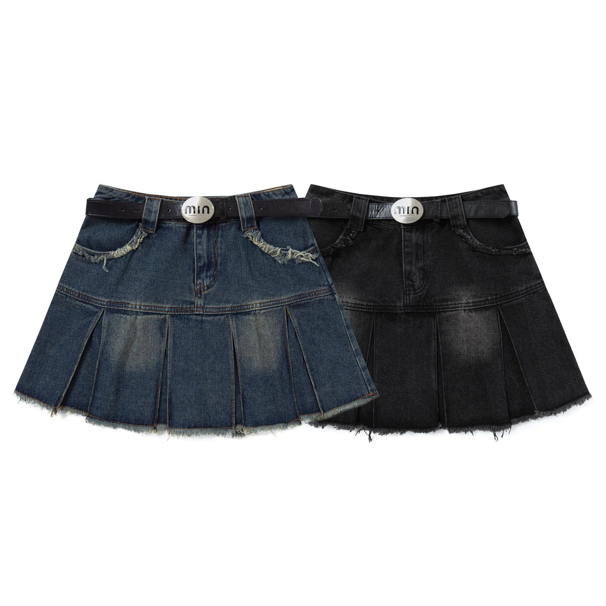 American retro denim skirt with belt (women's)