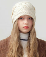 純色雙層皺褶套頭帽