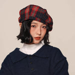 復古紅黑格紋貝雷帽