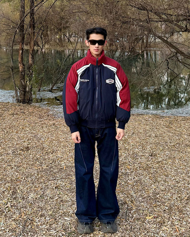 Color-blocked cotton-padded jacket