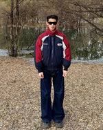 Color-blocked cotton-padded jacket