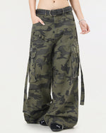 Multi-pocket heavy-duty wide-leg pants