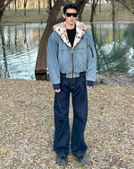 Patchwork cotton-padded denim jacket