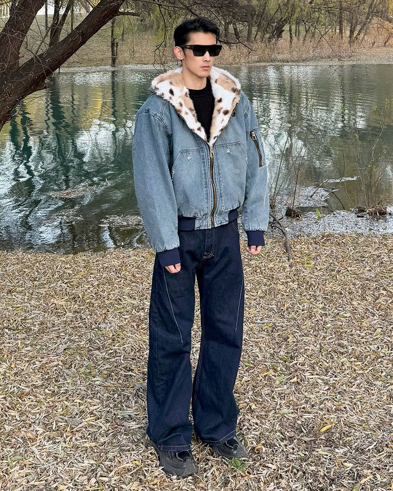 Patchwork cotton-padded denim jacket