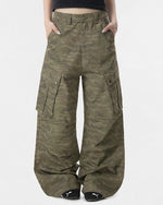 Camouflage multi-pocket straight-leg trousers