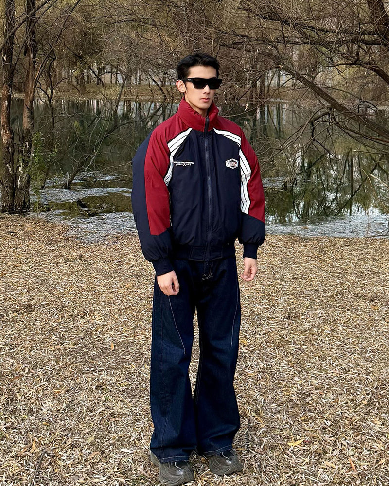 Color-blocked cotton-padded jacket