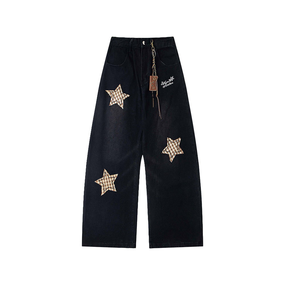 星星貼布休閑牛仔褲