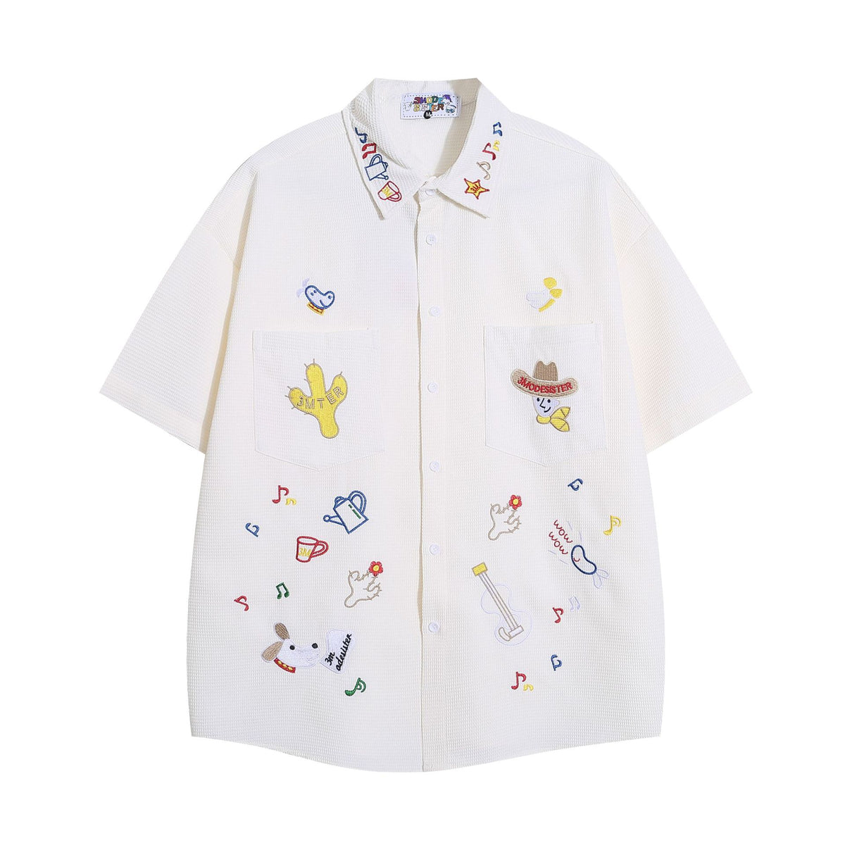 American retro waffle cartoon embroidered shirt