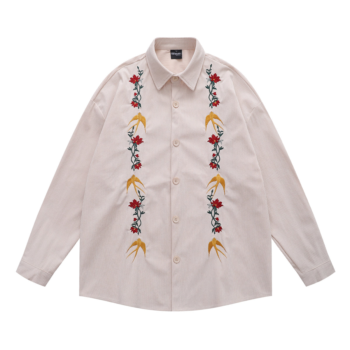 Floral embroidered long-sleeved shirt