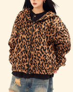 Retro leopard print hooded cotton jacket