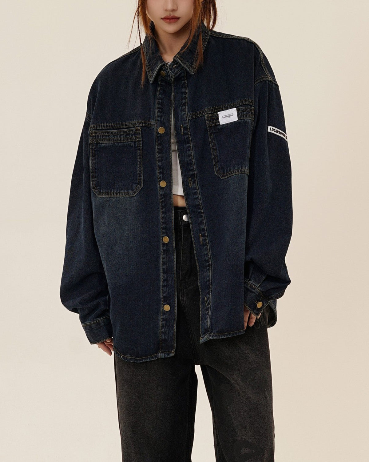 Retro simple denim long sleeve shirt