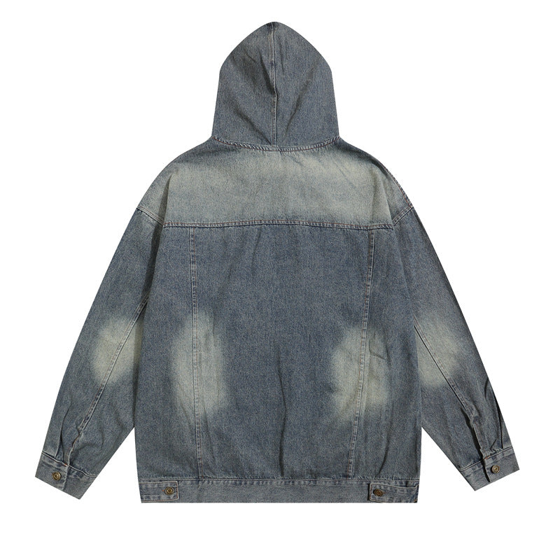 Vintage embroidered denim hooded sweatshirt