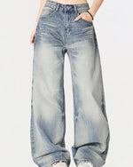 Distressed straight-leg casual trousers