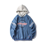 美式復古拼色印花連帽衛衣