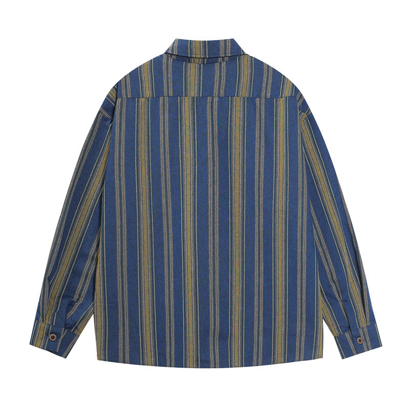 Retro fun cartoon embroidered striped shirt