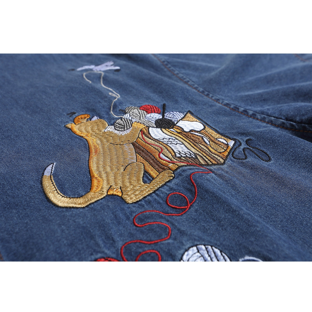 cat embroidered denim shirt