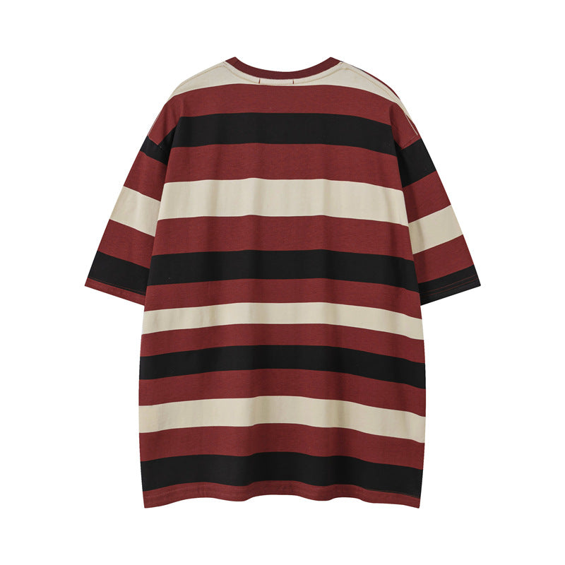 Retro contrast striped short sleeves