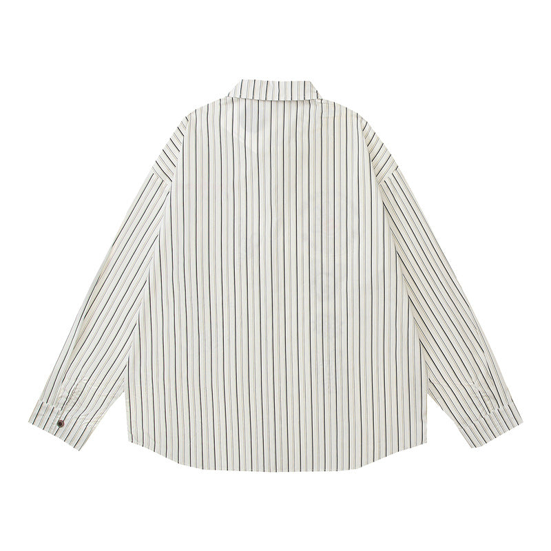 vertical striped cartoon embroidered shirt