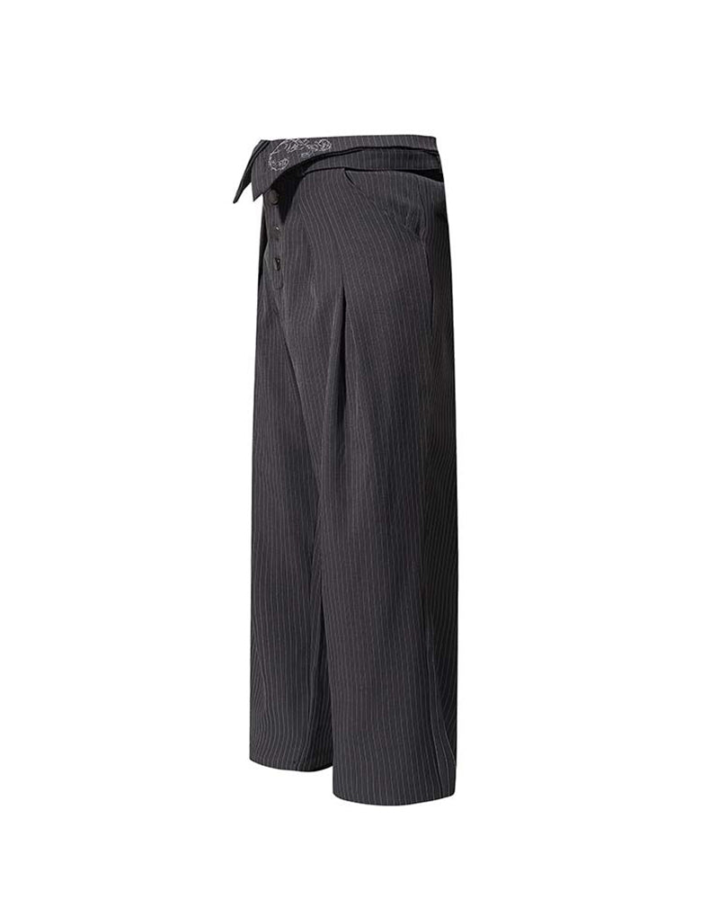 Embroidered striped trousers