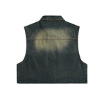 Retro workwear contrast denim vest