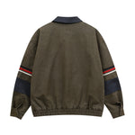 Retro distressed color block embroidered jacket