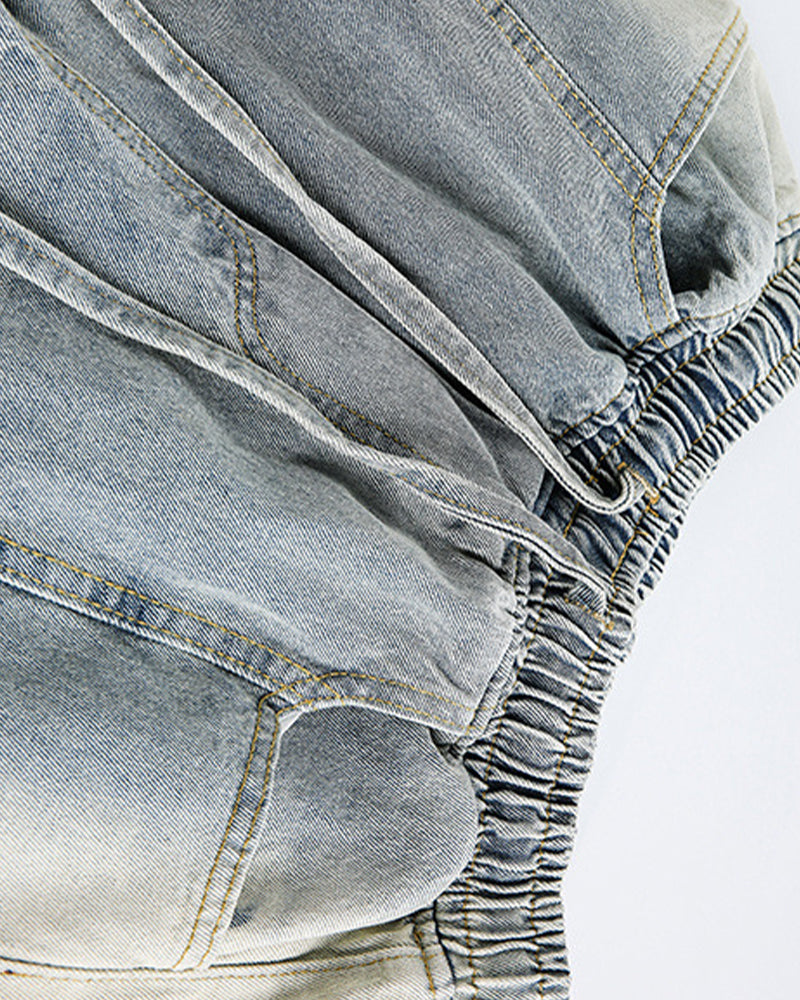 拼接撞色寬鬆牛仔褲