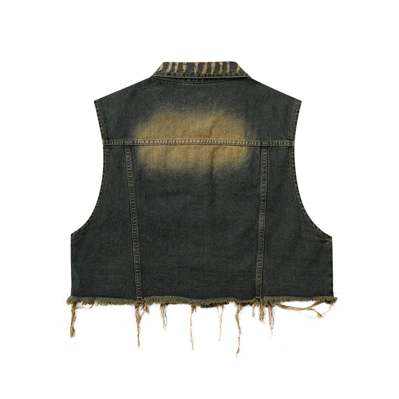 Vintage lapel fringed raw edge vest