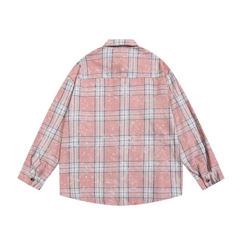 Retro fun cartoon embroidered plaid shirt