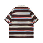 Retro color block striped short sleeves