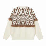 復古流蘇撞色圓領毛衣